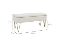 Bankbank 2-in-1 opbergkist van stof met speldpoten in goudstaal 100 x 40 x 49 cm crèmekleurig - afbeelding 3 van  5