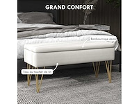 Bankbank 2-in-1 opbergkist van stof met speldpoten in goudstaal 100 x 40 x 49 cm crèmekleurig - afbeelding 4 van  5
