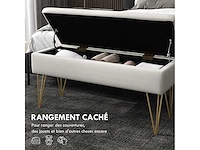 Bankbank 2-in-1 opbergkist van stof met speldpoten in goudstaal 100 x 40 x 49 cm crèmekleurig - afbeelding 5 van  5