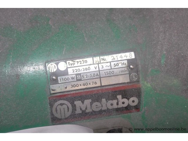 Bankslijpmachine metabo 7230, 1,1 kw, 380 v, serienummer 21448, werking niet gekend - afbeelding 2 van  2