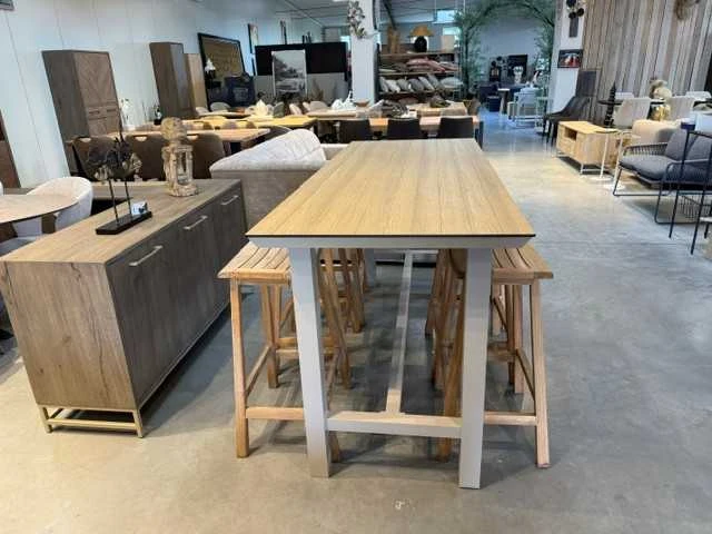 Bar tuinset + 6 teak krukken - afbeelding 3 van  5