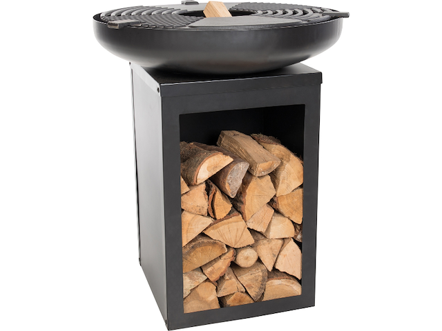 Barbecue pallas met houtopslag en gietijzeren plancha - zwart - afbeelding 1 van  7