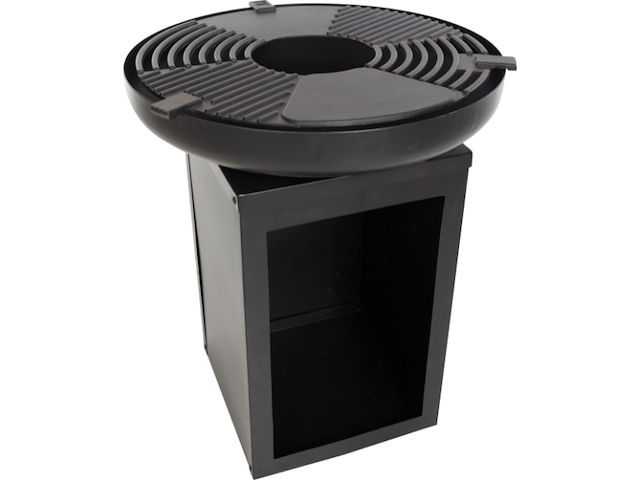 Barbecue pallas met houtopslag en gietijzeren plancha - zwart - afbeelding 3 van  7