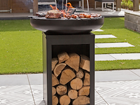 Barbecue pallas met houtopslag en gietijzeren plancha - zwart - afbeelding 5 van  7