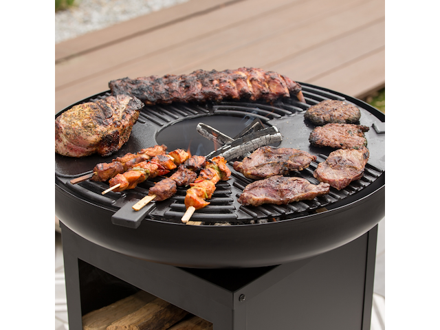 Barbecue pallas met houtopslag en gietijzeren plancha - zwart - afbeelding 6 van  7