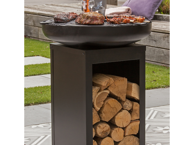 Barbecue pallas met houtopslag en gietijzeren plancha - zwart - afbeelding 7 van  7