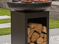 Barbecue pallas met houtopslag en gietijzeren plancha - zwart - afbeelding 7 van  7