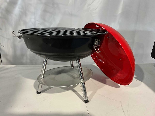 Barbecue rond - 35cm - rood/zwart - houtskool - afbeelding 1 van  5