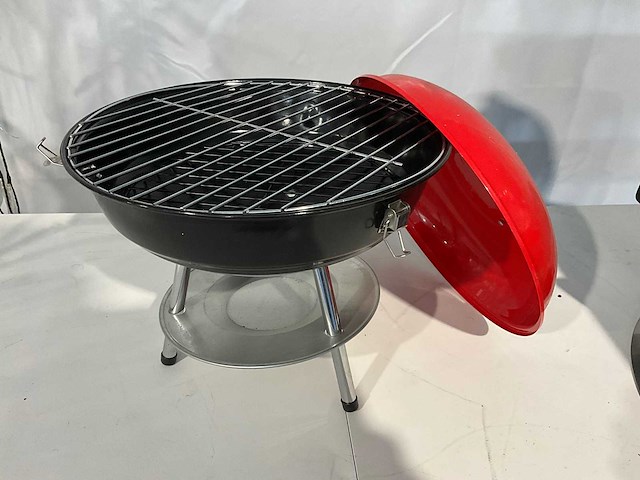 Barbecue rond - 35cm - rood/zwart - houtskool - afbeelding 2 van  5
