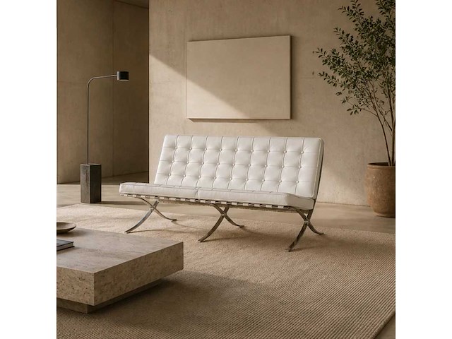 Barcelona 3-zits bank 153 x 80 x 82 cm - zitplaats 38 cm wit leer - afbeelding 1 van  4