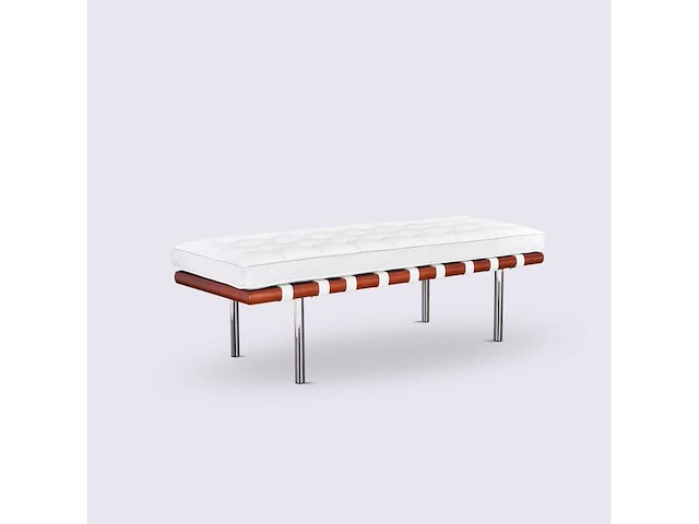 Barcelona bank 130 cm lang 42 x 47 cm hoog (walnoothout - echt wit leer) - afbeelding 1 van  5