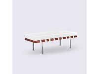 Barcelona bank 130 cm lang 42 x 47 cm hoog (walnoothout - echt wit leer)