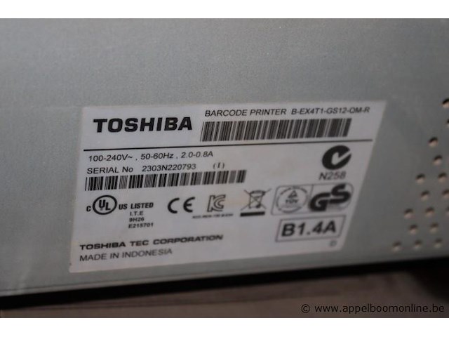 Barcode printer, toshiba, b-ex4t1-gs12-qm-r, werking niet gekend - afbeelding 2 van  2