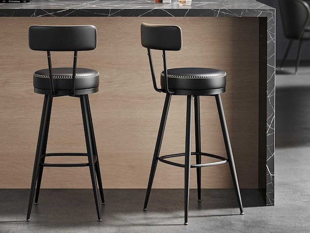 Barkruk - keukenstoel, gestoffeerde stoel, pu met naden (x6 mix) - afbeelding 1 van  6