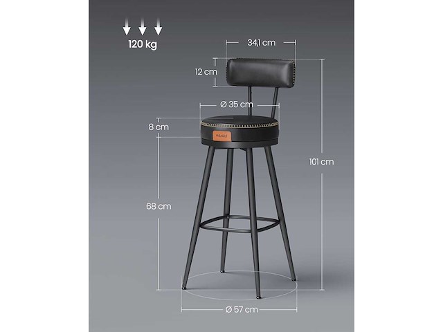 Barkruk - keukenstoel, gestoffeerde stoel, pu met naden (x6 mix) - afbeelding 3 van  6