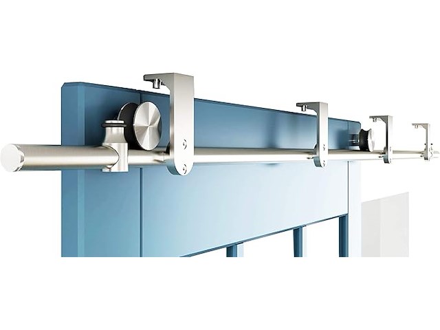 Barn-door single schuifdeur beslag 6ft geborsteld rvs plafondmontage - afbeelding 1 van  6