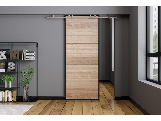 Barn-door single schuifdeur beslag 6ft geborsteld rvs plafondmontage - afbeelding 4 van  6