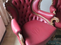Barok salon 3+1+1 leder en houtsnijwerk - afbeelding 2 van  9