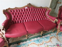 Barok salon 3+1+1 leder en houtsnijwerk - afbeelding 3 van  9