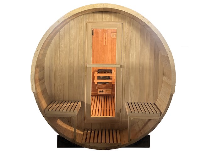 Barrelsauna rond - 200x240 cm - met kachel - afbeelding 1 van  4