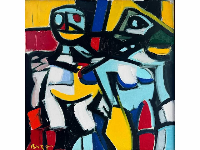 Bart de graaf - compositie met figuren - olie op doek - 70x70 cm - afbeelding 1 van  9