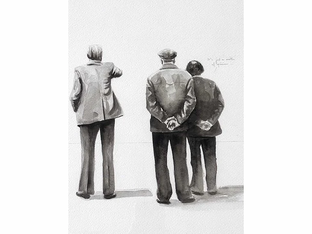 Bart deglin - random meeting #3 - aquarel - ingelijst - afbeelding 5 van  6