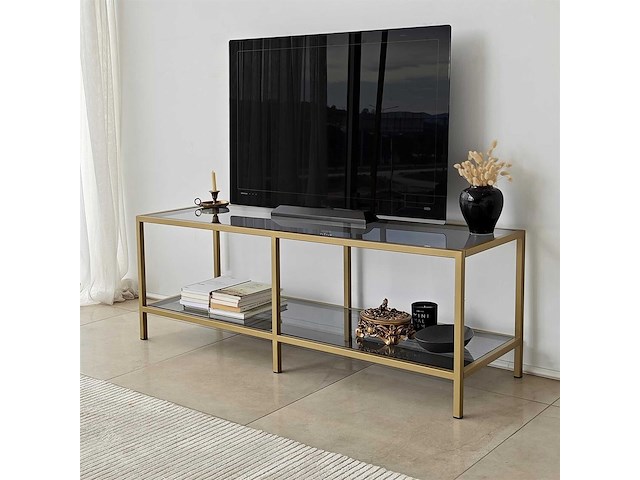 Basic tv-standaard | metalen frame | donkergrijs, goud - afbeelding 1 van  7