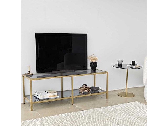 Basic tv-standaard | metalen frame | donkergrijs, goud - afbeelding 4 van  7