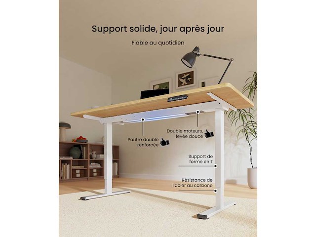 Basis-sta-bureau met dubbele motoren - bamboeblad - 120x60 - afbeelding 10 van  11