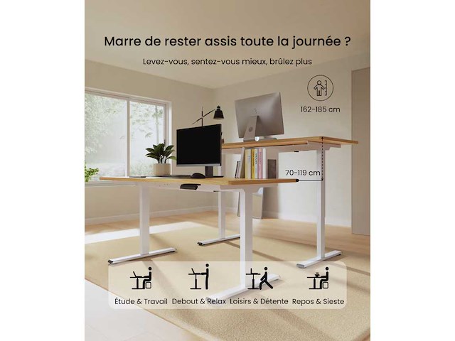 Basis-sta-bureau met dubbele motoren - bamboeblad - 120x60 - afbeelding 4 van  6