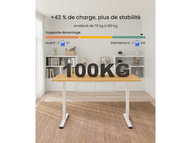 Basis sta-bureau met dubbele motoren - kersenblad 140x70cm - afbeelding 1 van  1