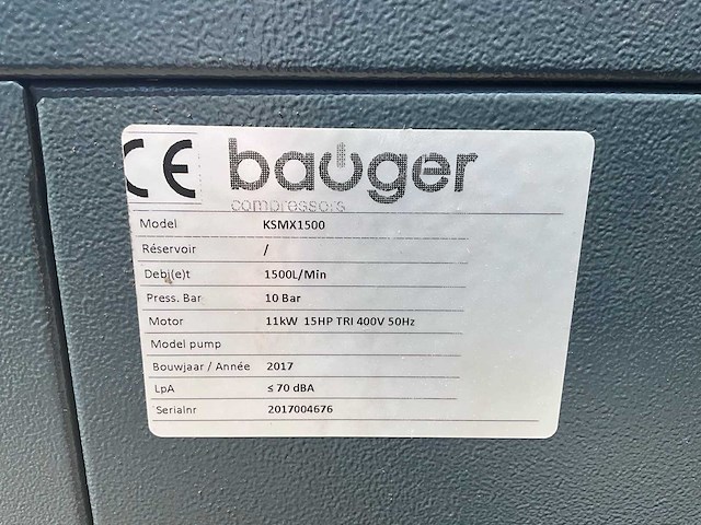 Bauger ksmx1500 industriële schroefcompressor 11 kw inclusief drukvat - 1.500 l/min – 10 bar - afbeelding 9 van  14