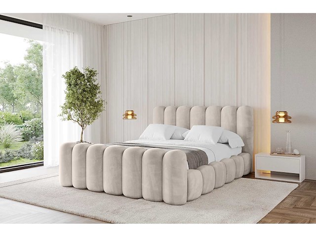 Bed 180x200 borst - beige fluweel - afbeelding 2 van  5