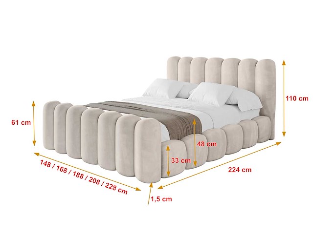 Bed 180x200 borst - beige fluweel - afbeelding 4 van  5