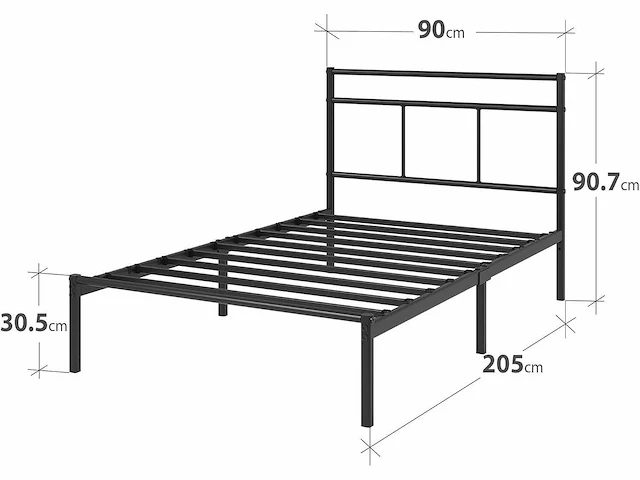 Bed 200 x 90 cm - 30 cm hoog - metalen bedframe met hoofdeinde - afbeelding 2 van  6