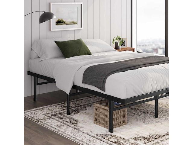 Bed 90 x 190 cm - 36 cm hoogte met opbergruimte onder het bed - metalen platformbed - zwart - afbeelding 2 van  5