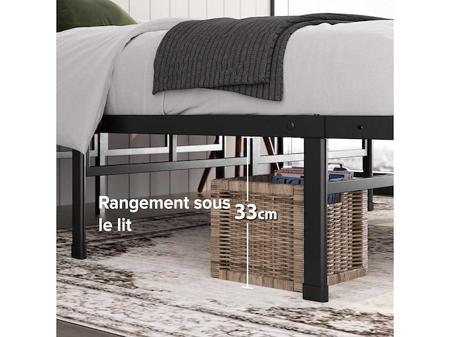 Bed 90 x 190 cm - 36 cm hoogte met opbergruimte onder het bed - metalen platformbed - zwart - afbeelding 3 van  4