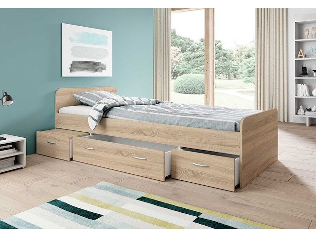 Bed barko 90x200 met 3 lades - eik - afbeelding 5 van  8