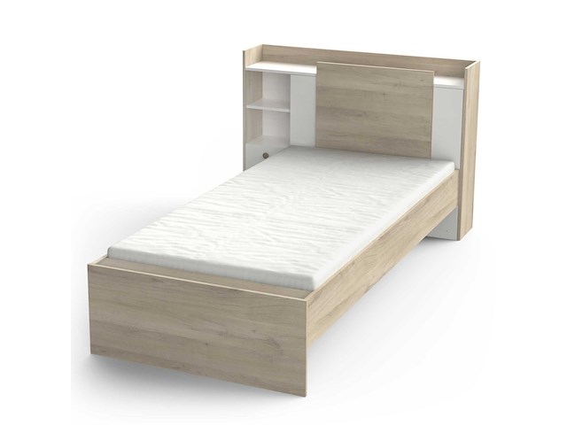 Bed liva 90 x 190 cm-kronberg eik/mat wit - afbeelding 2 van  7