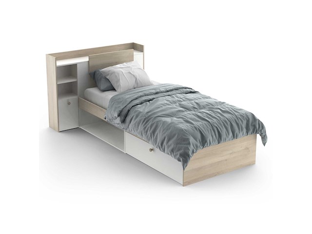 Bed liva 90 x 190 cm-kronberg eik/mat wit - afbeelding 3 van  7