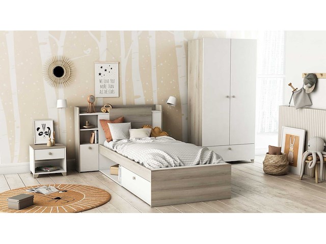 Bed liva 90 x 190 cm-kronberg eik/mat wit - afbeelding 7 van  7