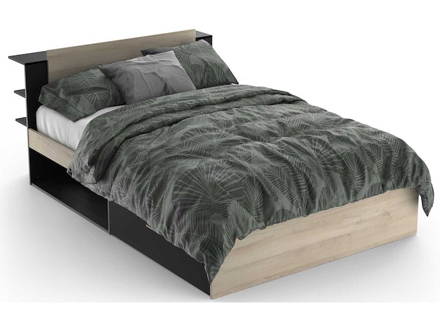 Bed maura met opbergruimte 140 x 190cm/200 cm-kronberg eik/matzwart - afbeelding 3 van  8