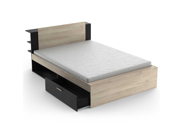 Bed maura met opbergruimte 140 x 190cm/200 cm-kronberg eik/matzwart - afbeelding 6 van  8