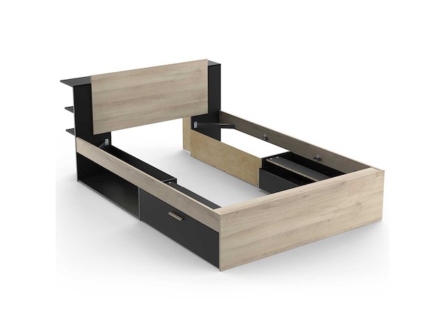 Bed maura met opbergruimte 140 x 190cm/200 cm-kronberg eik/matzwart - afbeelding 7 van  8