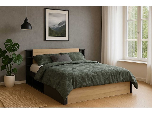 Bed maura met opbergruimte 140 x 190cm/200 cm-kronberg eik/matzwart - afbeelding 8 van  8
