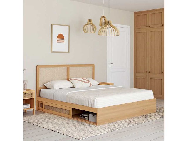 Bed met cane hoofdeinde en ingebouwde lades 160x200cm - afbeelding 3 van  10