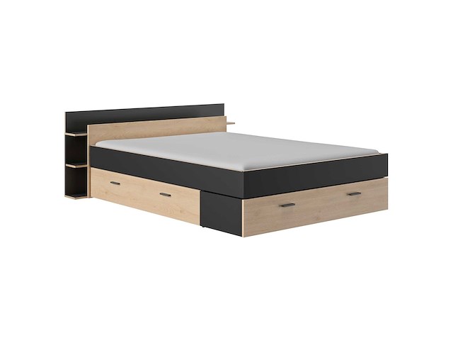 Bed met opbergruimte eveline 160x200 - zwart/kastanjehout - afbeelding 2 van  7