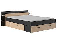Bed met opbergruimte eveline 160x200 - zwart/kastanjehout - afbeelding 2 van  7