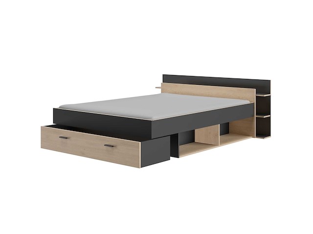 Bed met opbergruimte eveline 160x200 - zwart/kastanjehout - afbeelding 3 van  7
