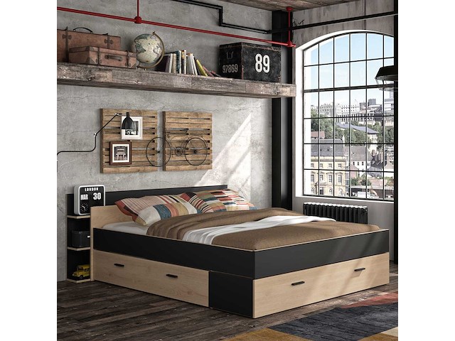 Bed met opbergruimte eveline 160x200 - zwart/kastanjehout - afbeelding 7 van  7